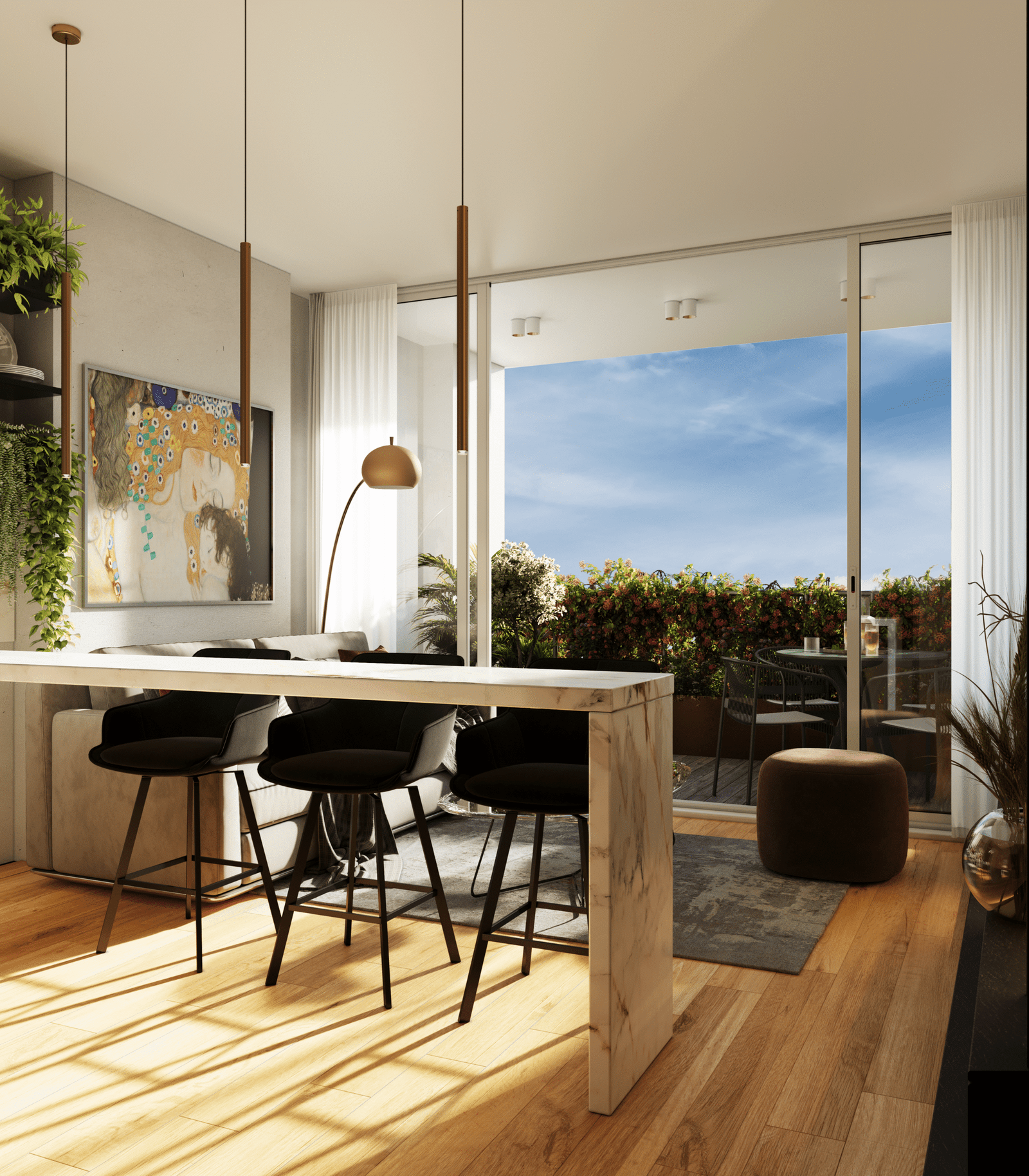 Interno dell’appartamento Zuccoli 6 – soggiorno moderno e luminoso. Living