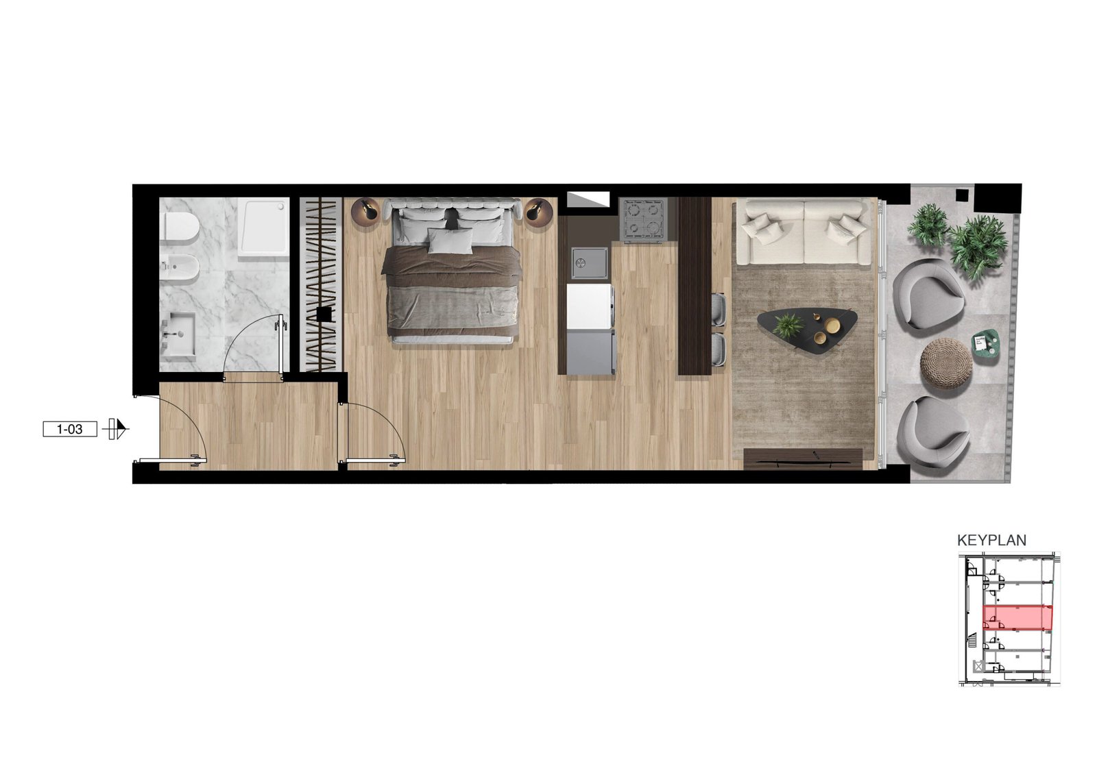 Planimetria dell’appartamento Zuccoli 6. Piano Terra 03