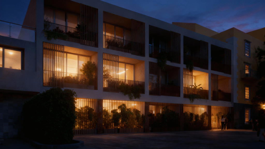 Render completo del complesso residenziale Zuccoli 6 a Milano.